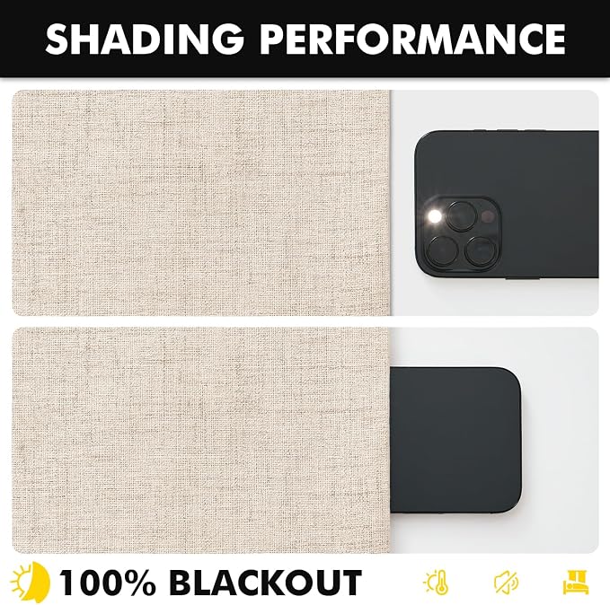 MIULEE 100% Blackout Linen Curtains 42 x 84 Inch Cream Beige 2 Panels | Thermal - Image 7