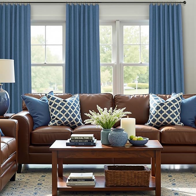 Denim Blue Living Room Black Out Curtains 63 Inch Long Insulated Thermal - Image 7
