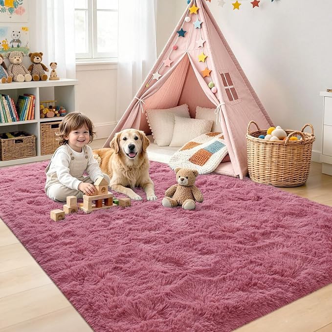 4x6 Blush Fluffy Soft Area Rug Non-Slip - Image 4