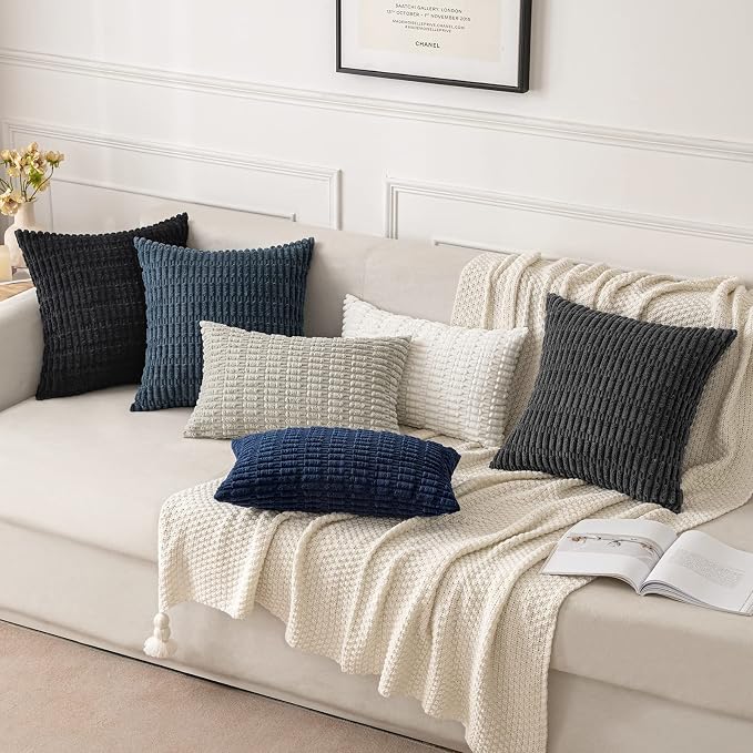 MIULEE Corduroy Decorative Throw Pillow Covers 20x20 Pure White Pack of 2 | - Image 2