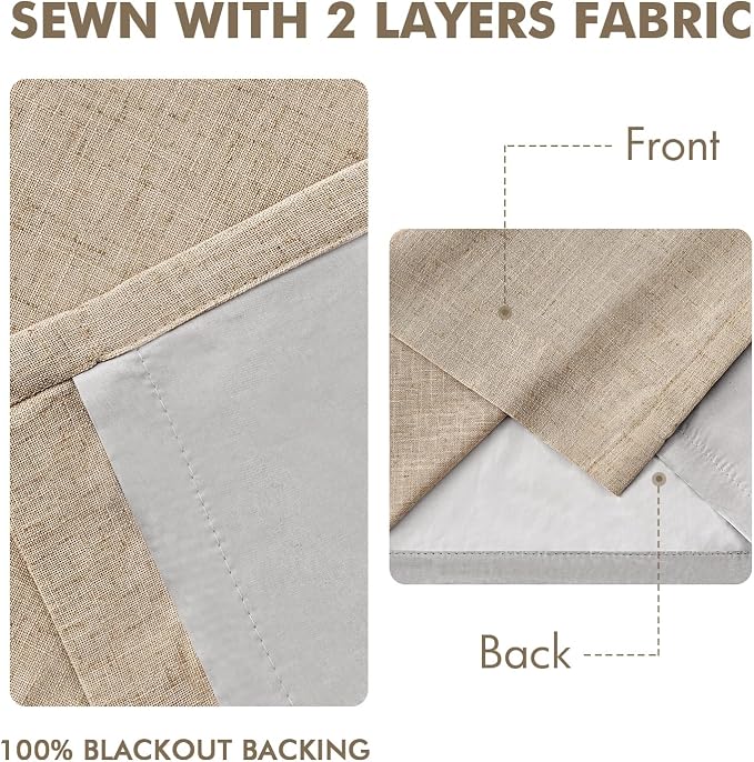 MIULEE Taupe Pinch Pleated 100% Blackout Linen Curtains 40x96 Inches | Room - Image 5