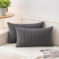 Pack of 2 Corduroy Decorative Throw Pillow Covers 12x20 Inch, Dark Grey | Fall by Unknown