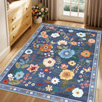 RELEANY Floral Washable 3x5 Area Rugs Blue/Grey | Flower Carpet Print Boho Cute - Image 9