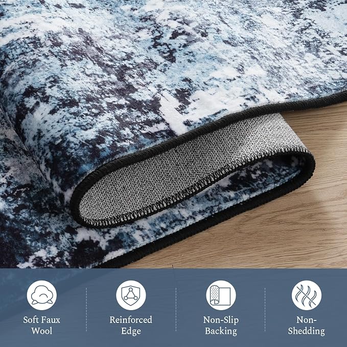 Rugflix 3x6 Runner Rug for Hallway, Washable Navy Blue Kitchen Runners | - Image 7
