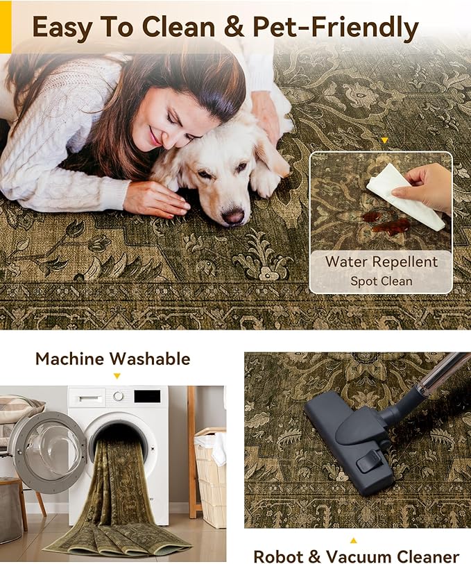 RELEANY Washable Area Rug, Large 10'x14', Water Repellent, Pet Friendly - Image 5