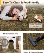 RELEANY Washable Area Rug, Water Repellent, Pet Friendly, Vintage Floral Boho - Image 5