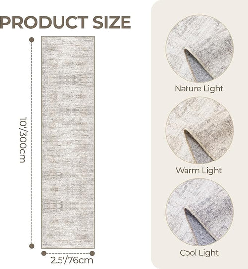 2'6 x 10' Runner Rug Non Slip, Washable Kitchen Rugs, Taupe | 10 ft Runner Rug - Image 2