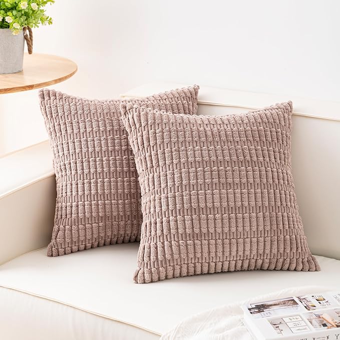 Pack of 2 Corduroy Decorative Throw Pillow Covers 26x26 Inch, Light Brown | by Unknown