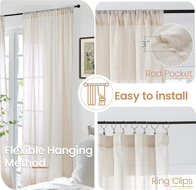 BGment Oatmeal Linen Curtains 48 Inches Long - Image 6