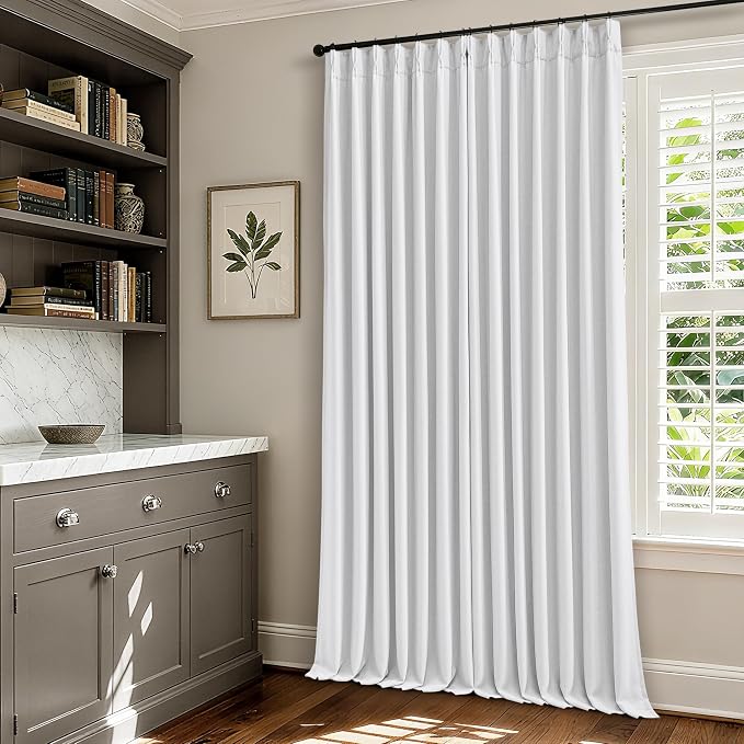 Snow White Pleated Linen 100% Blackout Curtains 105 Inches Long | Pinch Pleat - Image 8