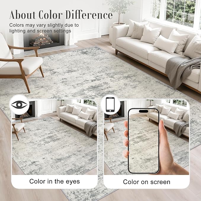 5x8 Area Rug Living Room: Modern Washable Indoor Soft Carpet Gray | - Image 5
