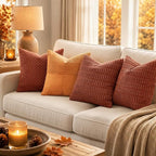 MIULEE Fall Corduroy Decorative Throw Pillow Covers 18x18 Rust Pack of 2 | - Image 3