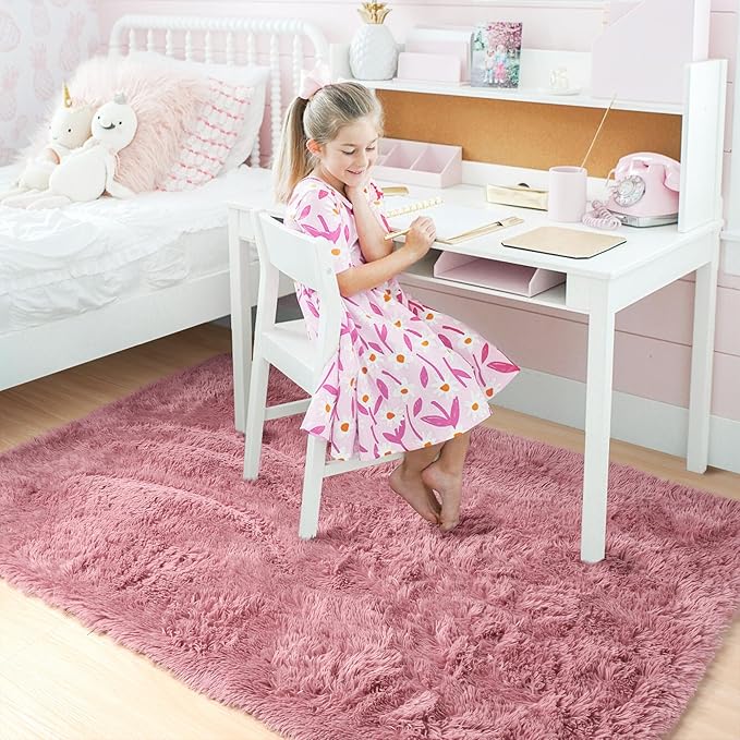 Amdrebio Blush Pink Fluffy Rug 5x8 - Image 3