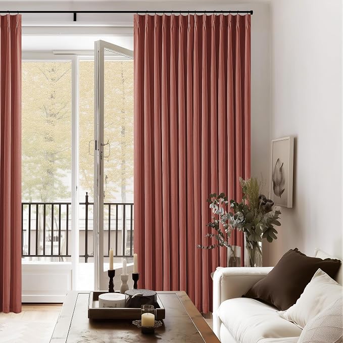Firebrick 63 Inch Blackout Pleated Linen Curtains - Image 7