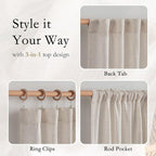 MYSKY HOME Boho Curtains 72 Inch Length, Natural Linen Semi Sheer Drapes - Image 4