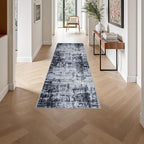 2x6 Washable Runner Rug：Modern Abstract Soft Carpet Dark Black | - Image 4