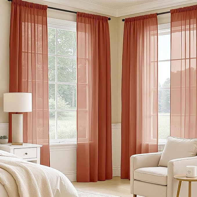 MIULEE 4 Panels Fall Burnt Orange Sheer Curtains 54 x 84 Inches | Light - Image 2