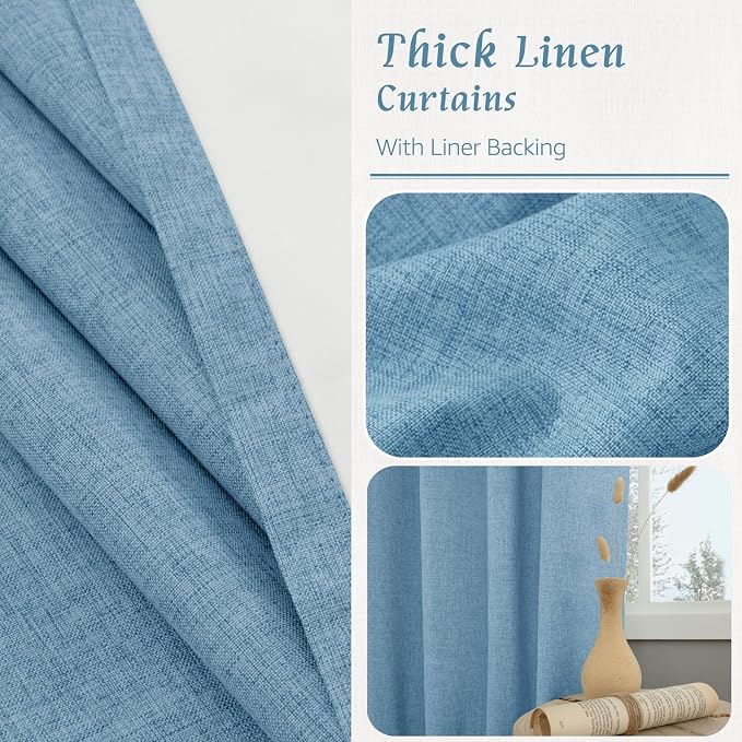 Blue 100% Blackout Linen Curtains 63 Inches - Image 7