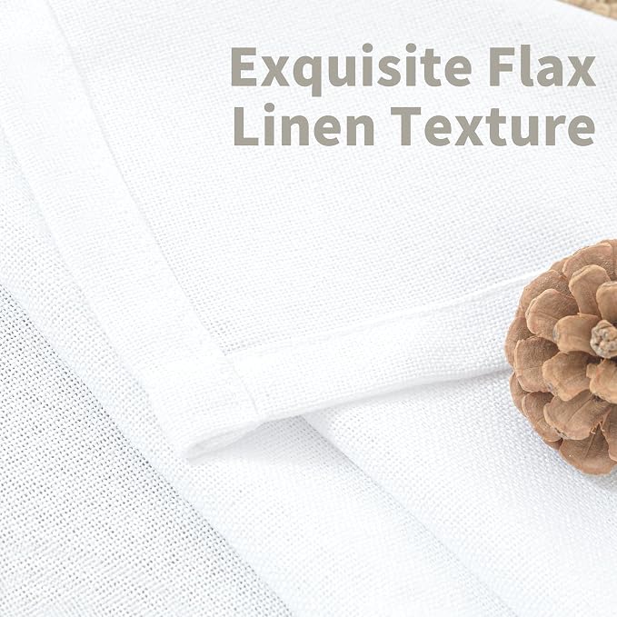 Extra Long White Linen Semi Sheer Curtains 90 Inch Length 2 Panels | Light - Image 6