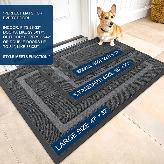 OLANLY Front Door Mat Outside 59x23, All-Season Heavy-Duty Rubber Doormat | Grey - Image 2