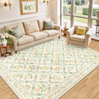 PLHXFR Area Rug Living Room: 5x7 Floral Washable Boho Carpet Beige Multi | - Image 2