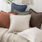 MIULEE Boho Linen Fringe Decorative Fall Pillow Covers Reddish Brown 26x26 | - Image 6