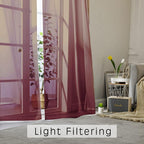 Burgundy Red Sheer Curtains 72 Inches Long 2 Panels Set, Transparent Voile - Image 2