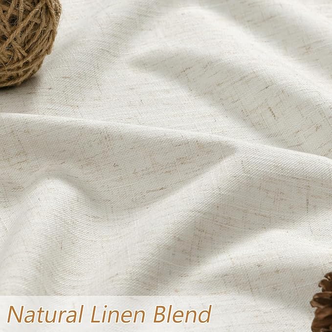 100% Blackout Linen Curtains for Bedroom 90 Inches Long Natural Cream Black Out - Image 3
