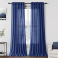 Classic Blue Linen Curtains 108 Inches Long by Nanspring