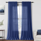 Classic Blue Linen Curtains 108 Inches Long by Nanspring