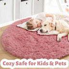 Amdrebio Blush Pink Big Round Fluffy Rug 7Ft - Image 3