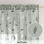MIULEE Sage Sheer Curtains 2 Panels Embroidered Leaf Patterned, W52 x L63 | - Image 6