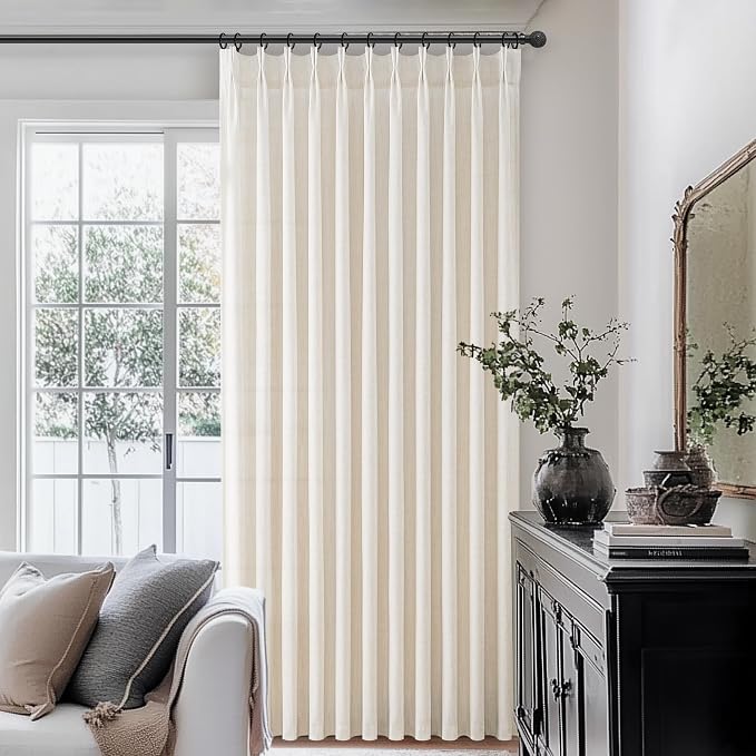 Extra Wide Semi Sheer Linen Curtains 96 Inch Long 2 Panels Set - Image 2