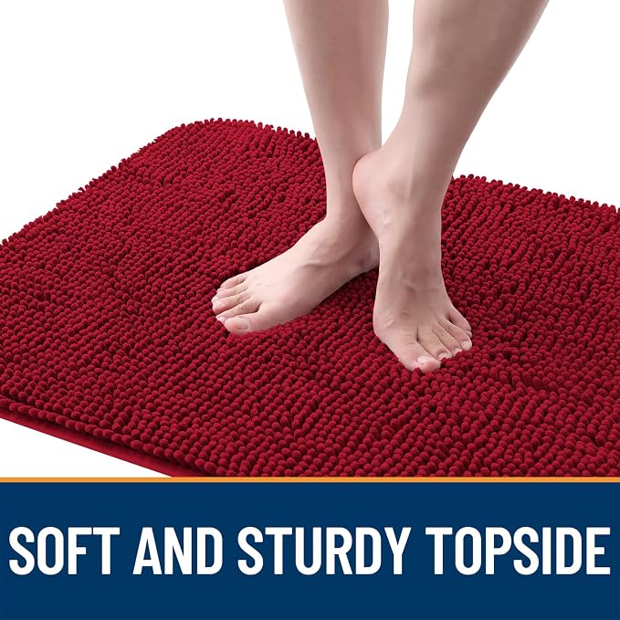 OLANLY Dog Door Mat for Muddy Paws 40x32, Super Absorbent Chenille Mud Mat | Red - Image 4