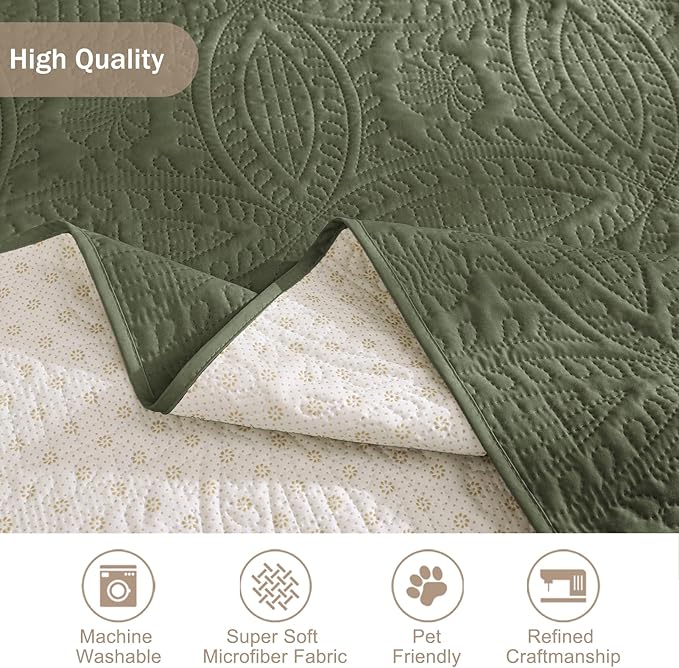Green Recliner TV Chair Covers, Quilted Décor Water-Repellent Medium Lazy Boy - Image 5