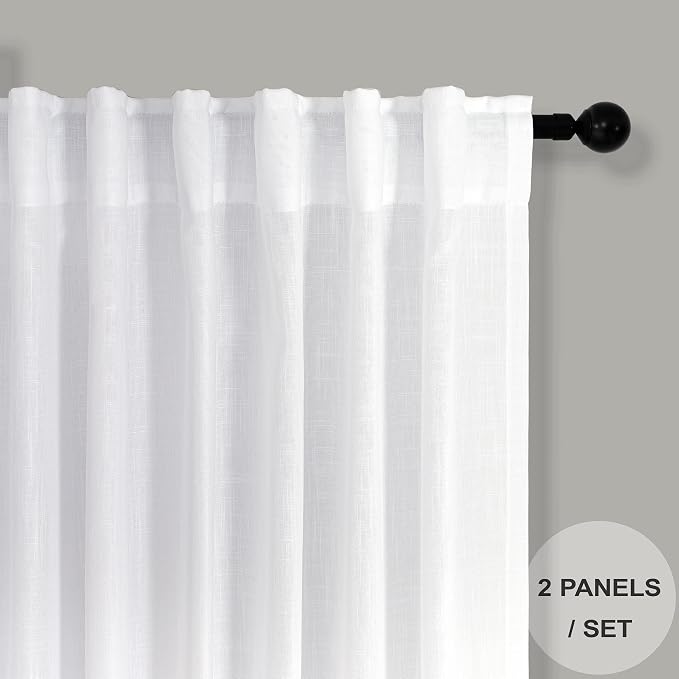 Pitalk White Back Tab Linen Curtains 94 Inches Long 2 Panel Set - Image 2