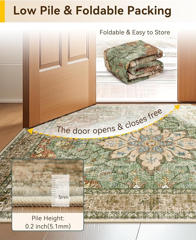 RELEANY Washable Area Rug, Small 2'x3', Brick/Brown/Green | Non-Slip, Water - Image 7