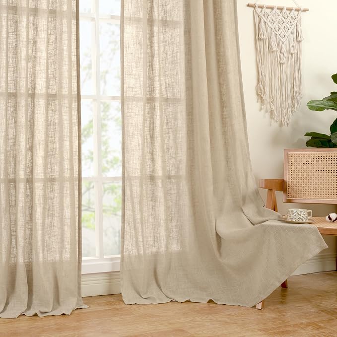 Brown Sheer Linen Curtains 96 Inches Long 2 Panels Set, Light Filtering Boho - Image 9