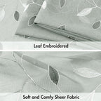 MIULEE Sage Sheer Curtains 2 Panels Embroidered Leaf Patterned, W52 x L63 | - Image 4