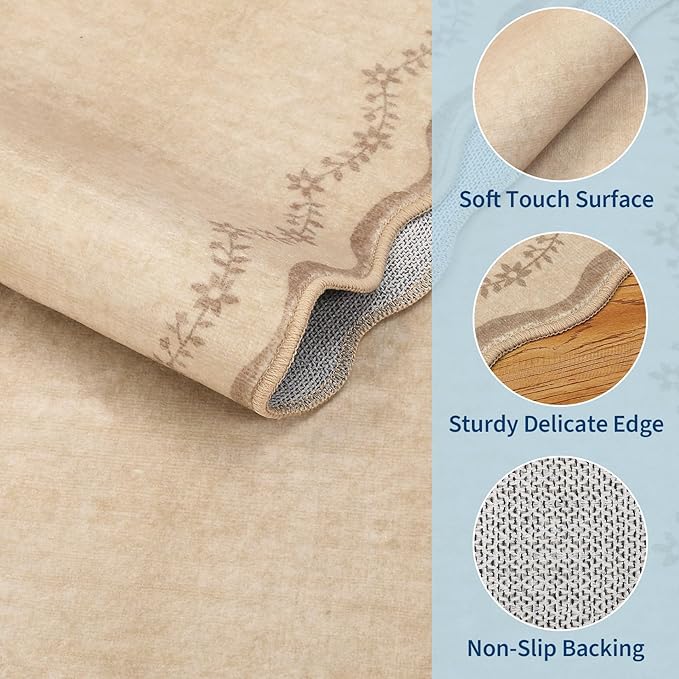 GarveeHome 5x7 Scalloped Area Rug Jute Washable Bedroom Living Room Rug | Soft - Image 4