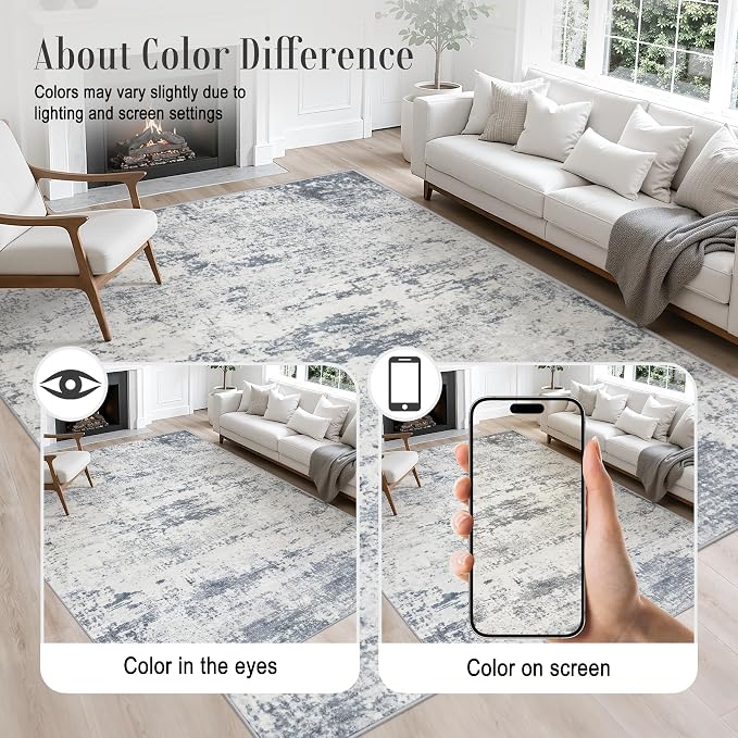 Round Area Rug Living Room: 8 ft Modern Washable Indoor Carpet | - Image 4