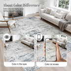 Area Rug Living Room: 5x5 Modern Washable Soft Carpet Blue Grey | - Image 4