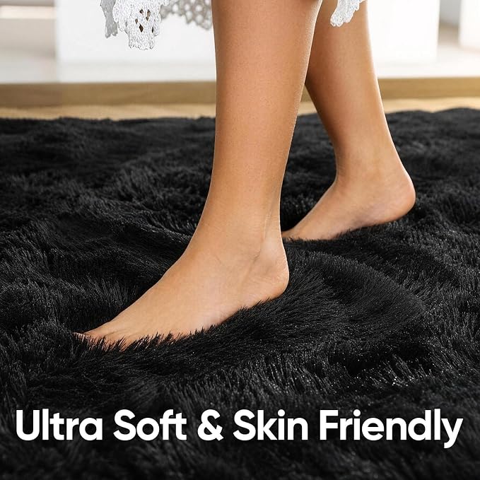 5x7 Black Fluffy Soft Area Rug Non-Slip - Image 5