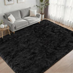 Area Rug Living Room Bedroom: 5x7 Fluffy Plush Shag Carpet Black | - Image 2