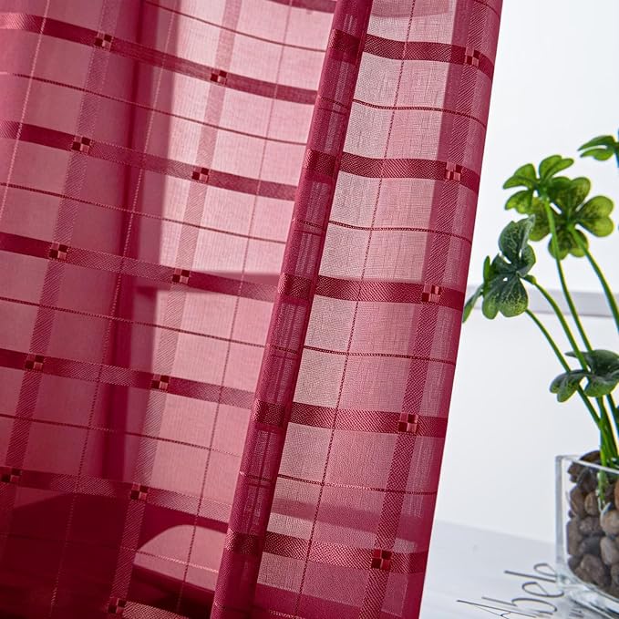 SpaceDresser Check Sheer Curtains 84 Inches Long - Image 2
