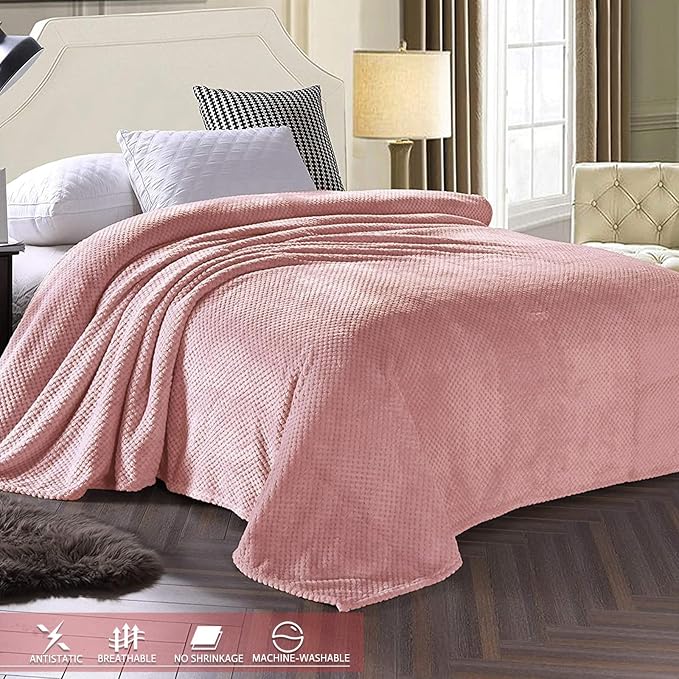 Exclusivo Mezcla Soft Waffle Fleece Bed Blanket Queen Size, Cozy Flannel - Image 3