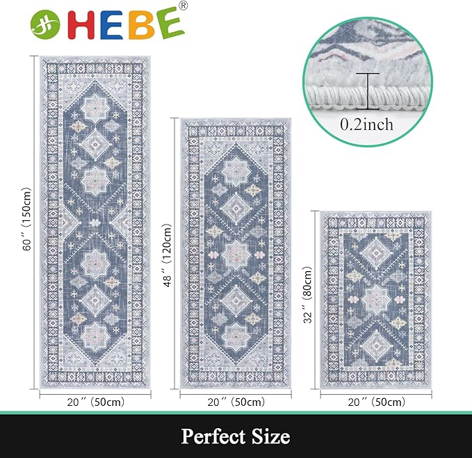 HEBE Boho Kitchen Rugs Set of 3, Non Slip Washable Kitchen Mats - Image 2
