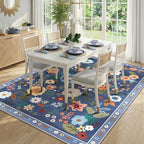 RELEANY Floral Washable 9x12 Area Rugs Blue/Grey | Flower Carpet Print Boho - Image 8
