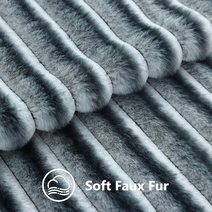 decorUhome Fall Faux Fur Throw Pillow Covers 18x18 Set of 2 Blue Grey | - Image 3