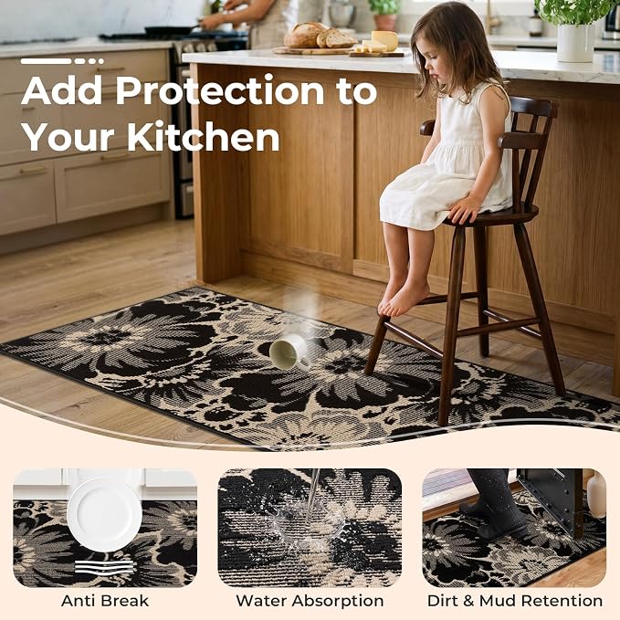 Findosom Hallway Runner Rug 2x12, Non Slip High-Low Textured Floral Washable - Image 5